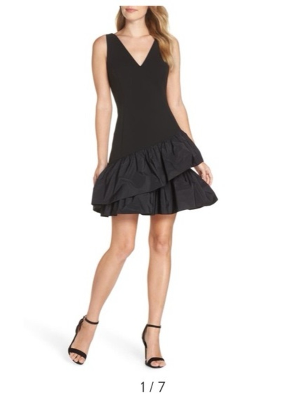 Vince Camuto Black V-Neck Sleeveless Ruffle Hem Mini Dress